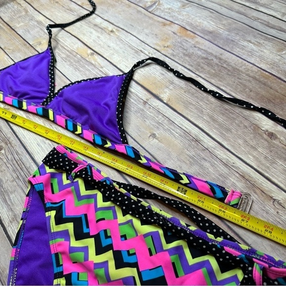 Vintage Breaking Waves Tween Juniors Size 16 Zig Zag 90's Retro Neon Bikini Swim - Picture 8 of 15